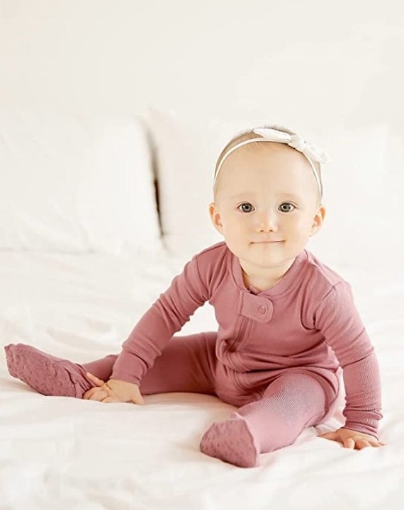 Baby Footed Sleepers, Baby Footie Pajama in Purple Pink, Milk Pink