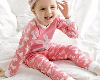 Bunny Girls Pajamas for 1 to 12 years old, Girls Jammies for Bunny Lovers, Toddler Girls Rabbit Pajamas, Baby Pajama Sets