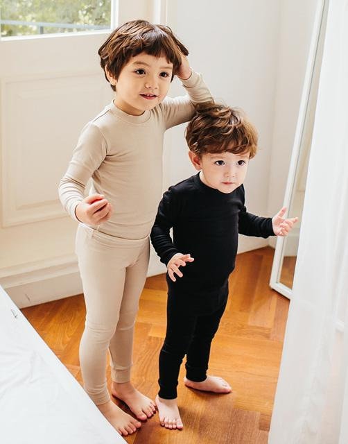 MiNi-K Baby Boys & Girls Toddler Unisex Kids Soft Comfy Modal Tencel Solid Sleepwear Pajamas Long Sleeve 2pcs Set 