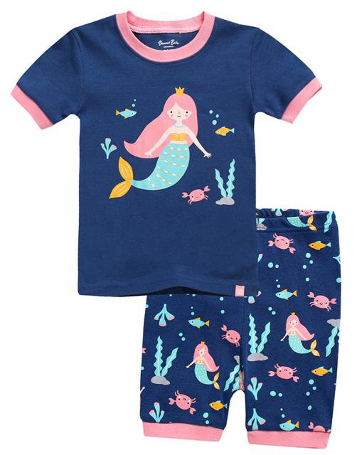 Mermaid Navy & Pink Pajamas for 1 to 7 years old Girls Etsy