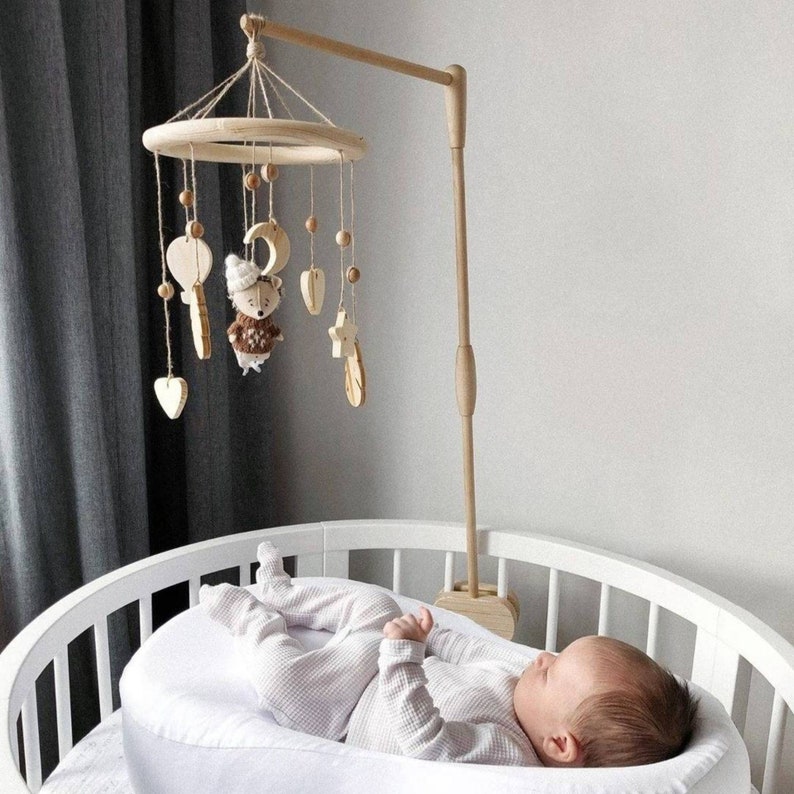 Natural Wood Mobile Arm Baby Crib mobile Holder Baby Etsy