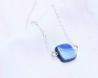 Blue Kyanite Square Necklace, Dainty Gemstone Choker, Kyanite Jewelry, Natural Crystal Necklace