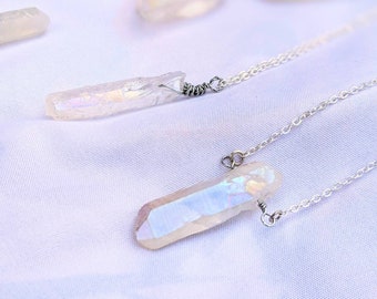 Ciondolo con punta di quarzo Angel Aura, collana di cristallo arcobaleno grezzo