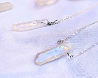 Angel Aura Quartz Pendant, Raw Crystal Necklace, Quartz Point Jewelry, Healing Crystal Necklace, Boho Gemstone Gift