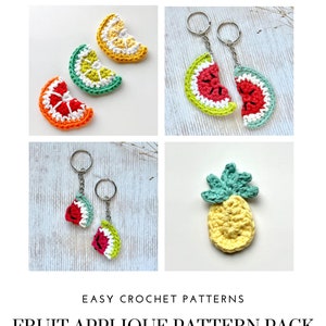 Fruit Applique Crochet Pattern Pack: Lemon, Watermelon, Pineapple (PDF Pattern)
