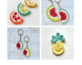 Fruit Applique Crochet Pattern Pack: Lemon, Watermelon, Pineapple (PDF Pattern)