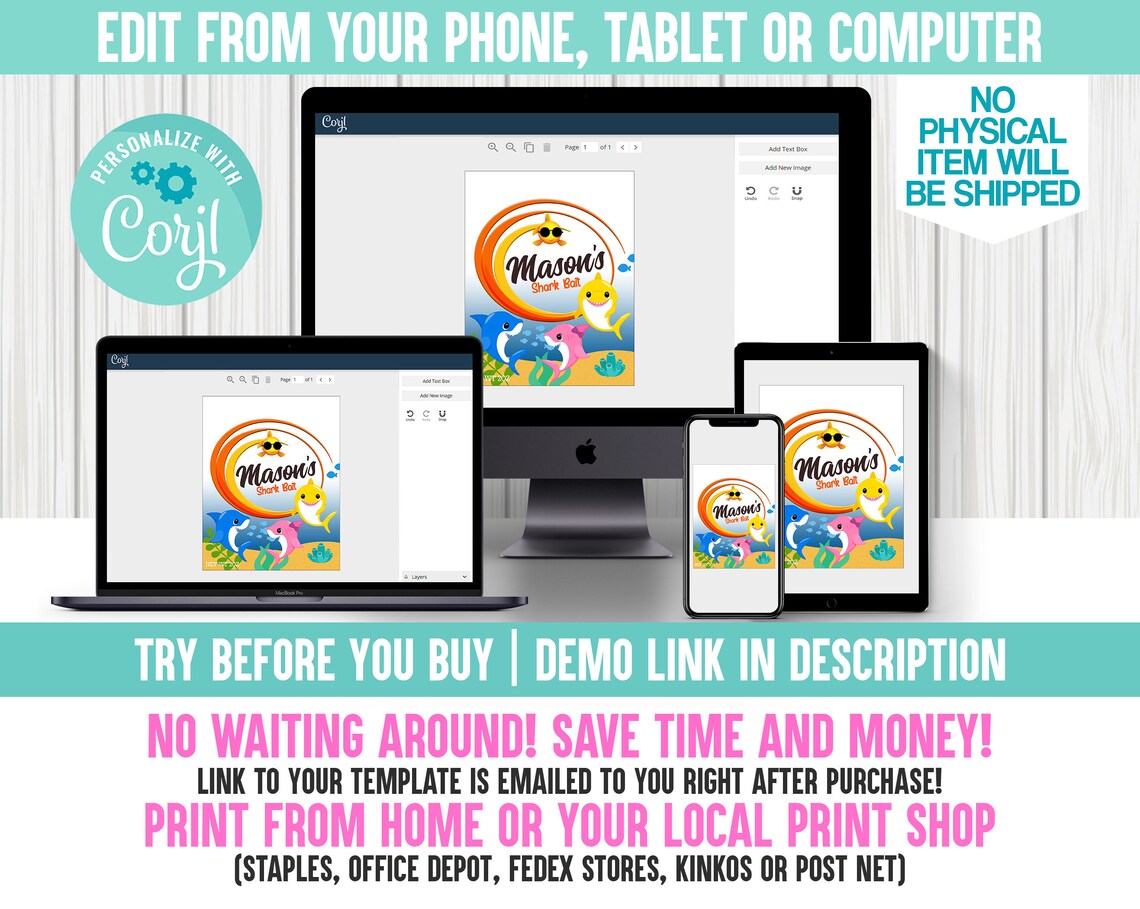 Editable Shark Baked Cracker Snacks Shark Party Favor Shark Etsy