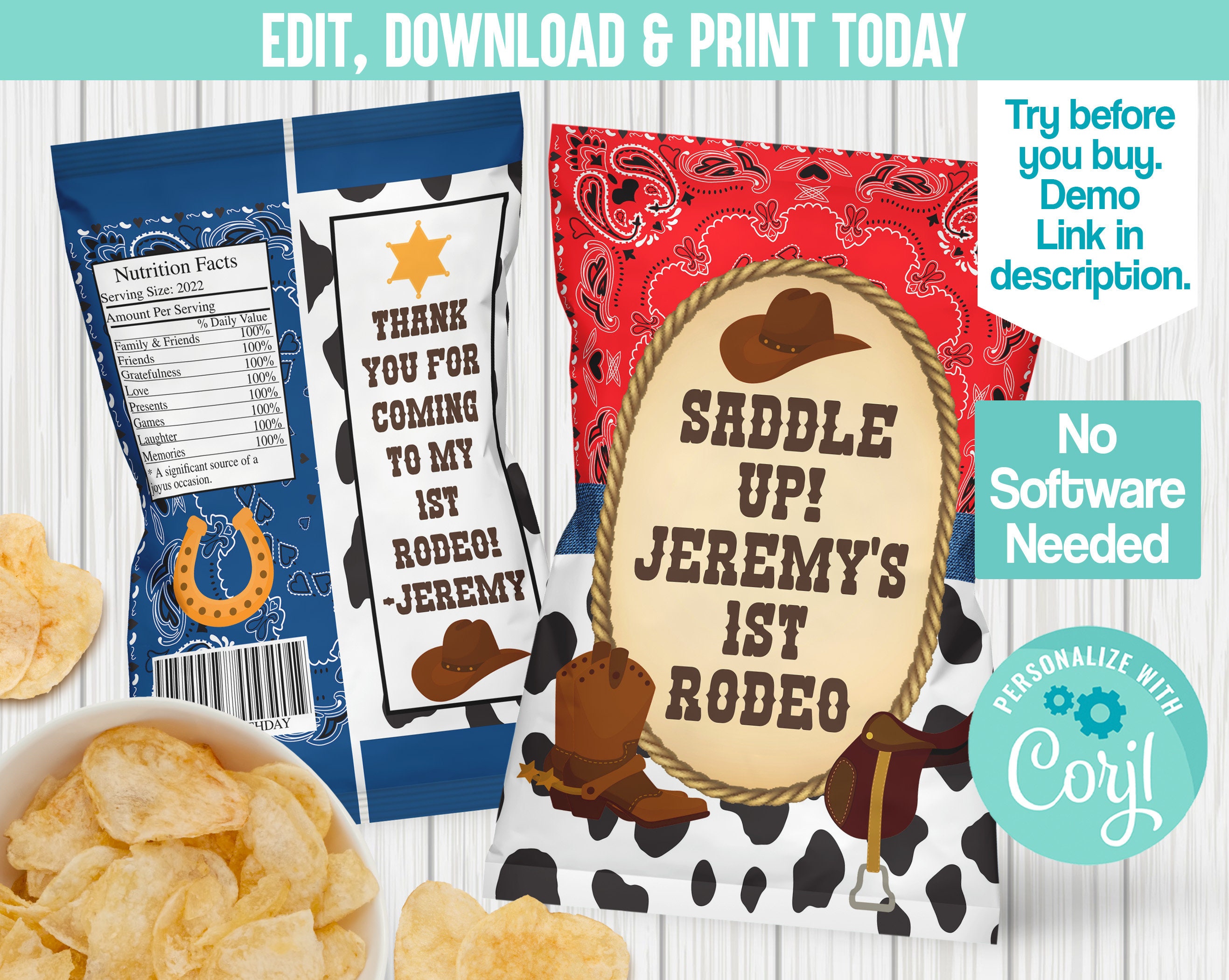 Editable Cowboy Chip Bag DIY Cowboy Party Favor Printable Etsy UK