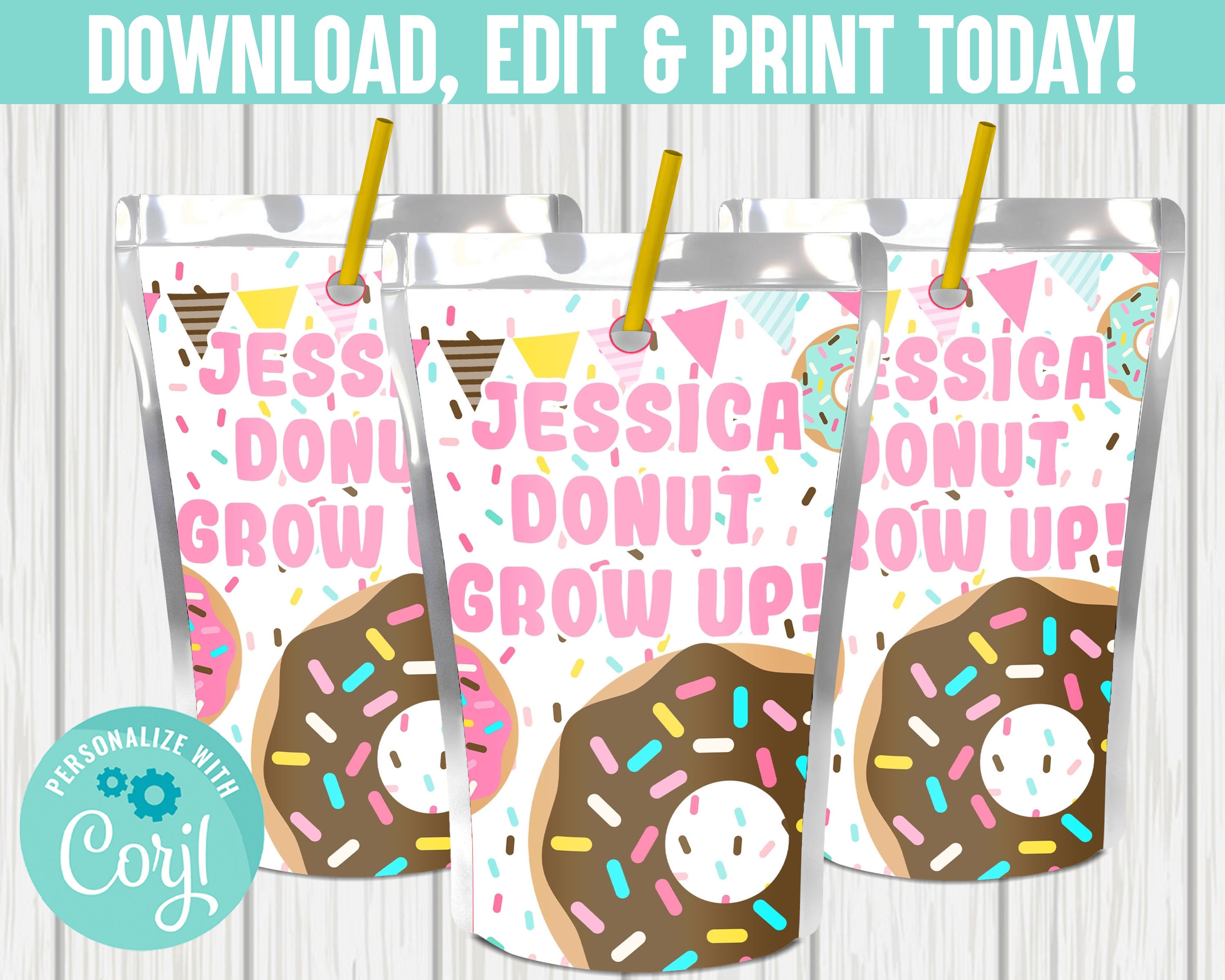 Editable Donut Juice Pouch Label/ DIY/ Instant Download/ You Etsy