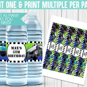 Editable Monster Truck Water Label Monster Truck Birthday - Etsy