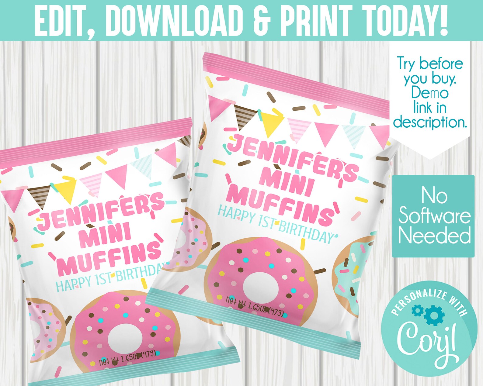 Editable Donut Muffin Label/ DIY/ Donut Printable/ Donut - Etsy