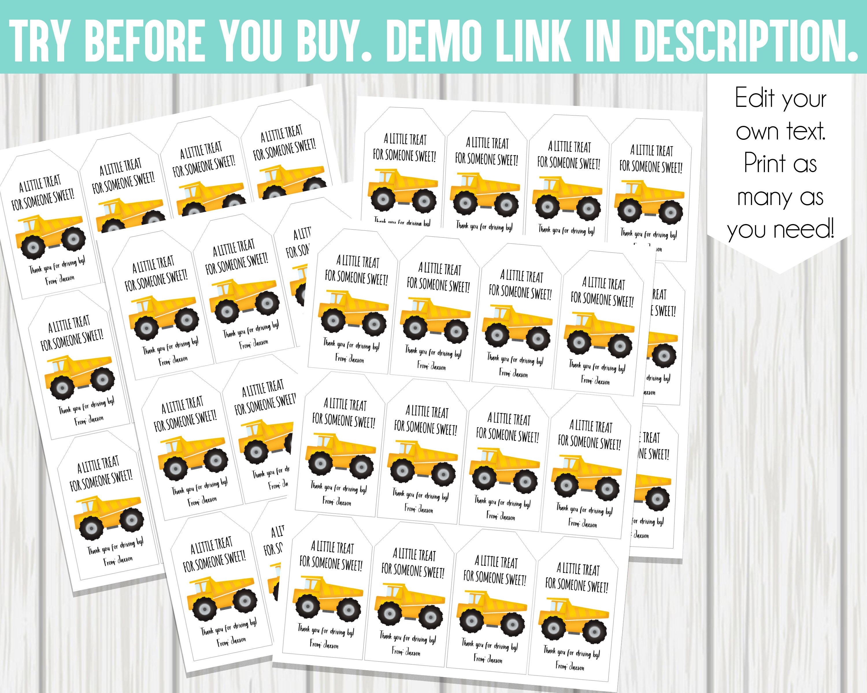 Editable Construction Party Tag/ DIY/ Construction Party/ Etsy