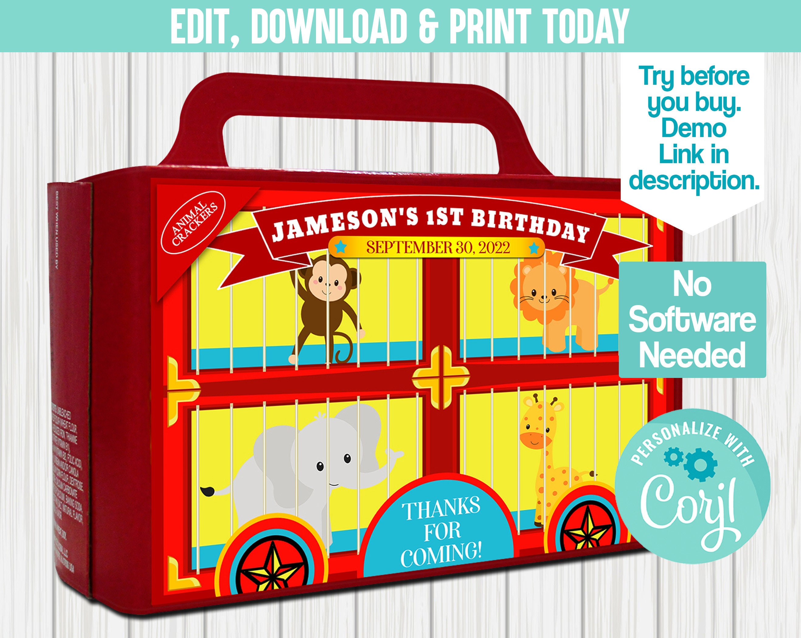 Editable Jungle/safari Animal Cracker Label Birthday Baby Etsy