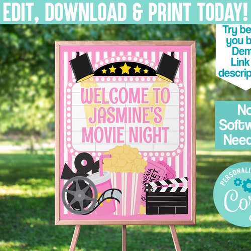 Editable Movie Sign Instant Download Party Etsy