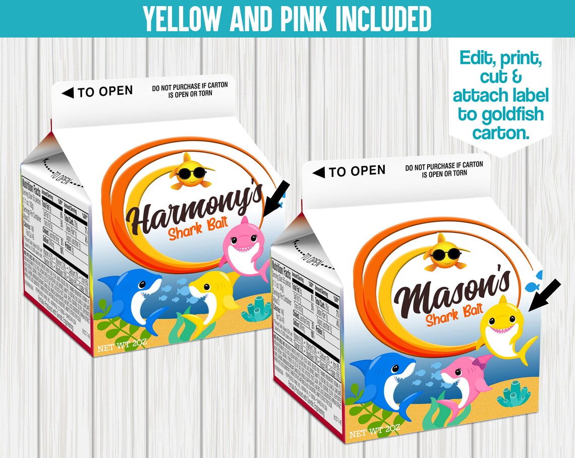 Editable Shark Baked Cracker Snacks Shark Party Favor Shark Etsy