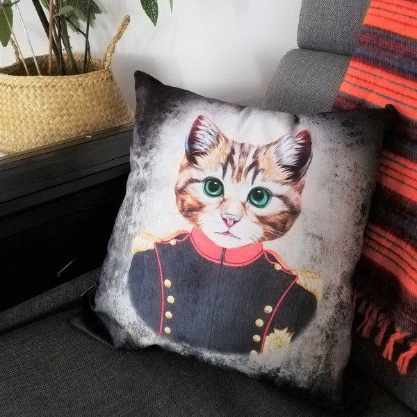 Housse de Coussin velours chat, coussin déco chat