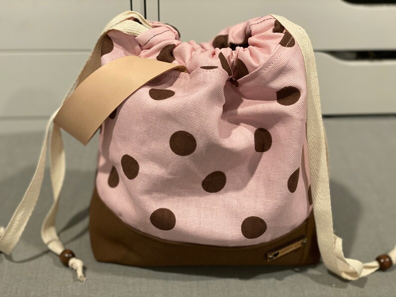 Small Knit Project Bag With Drawstring. Fully Lined With Fine Genuine