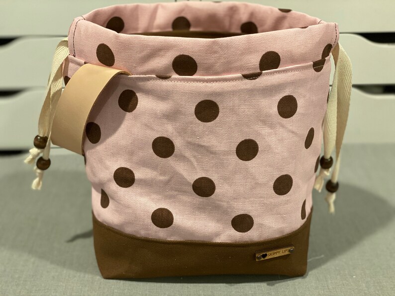 Small Knit Project Bag With Drawstring. Fully Lined With Fine Genuine