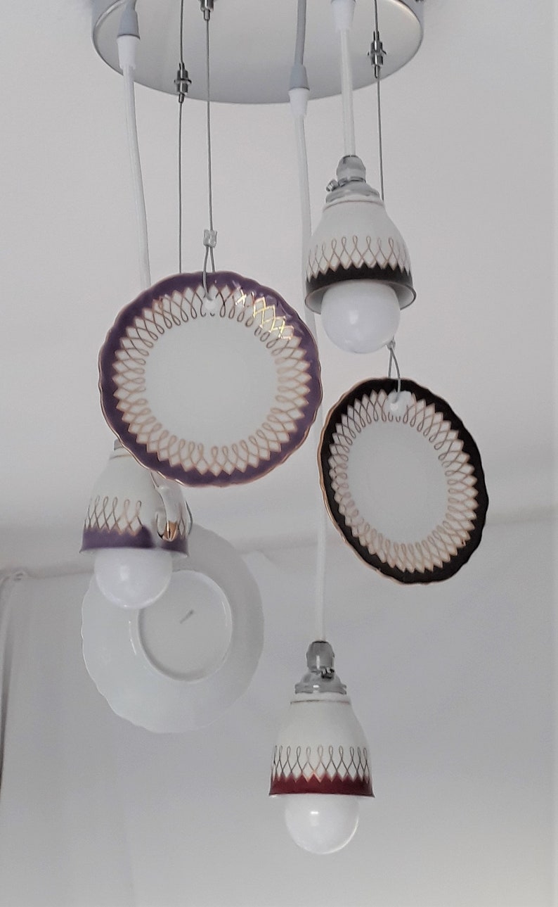 Tea Cup & Saucer Chandelier multi pendant lighting sculpture Etsy