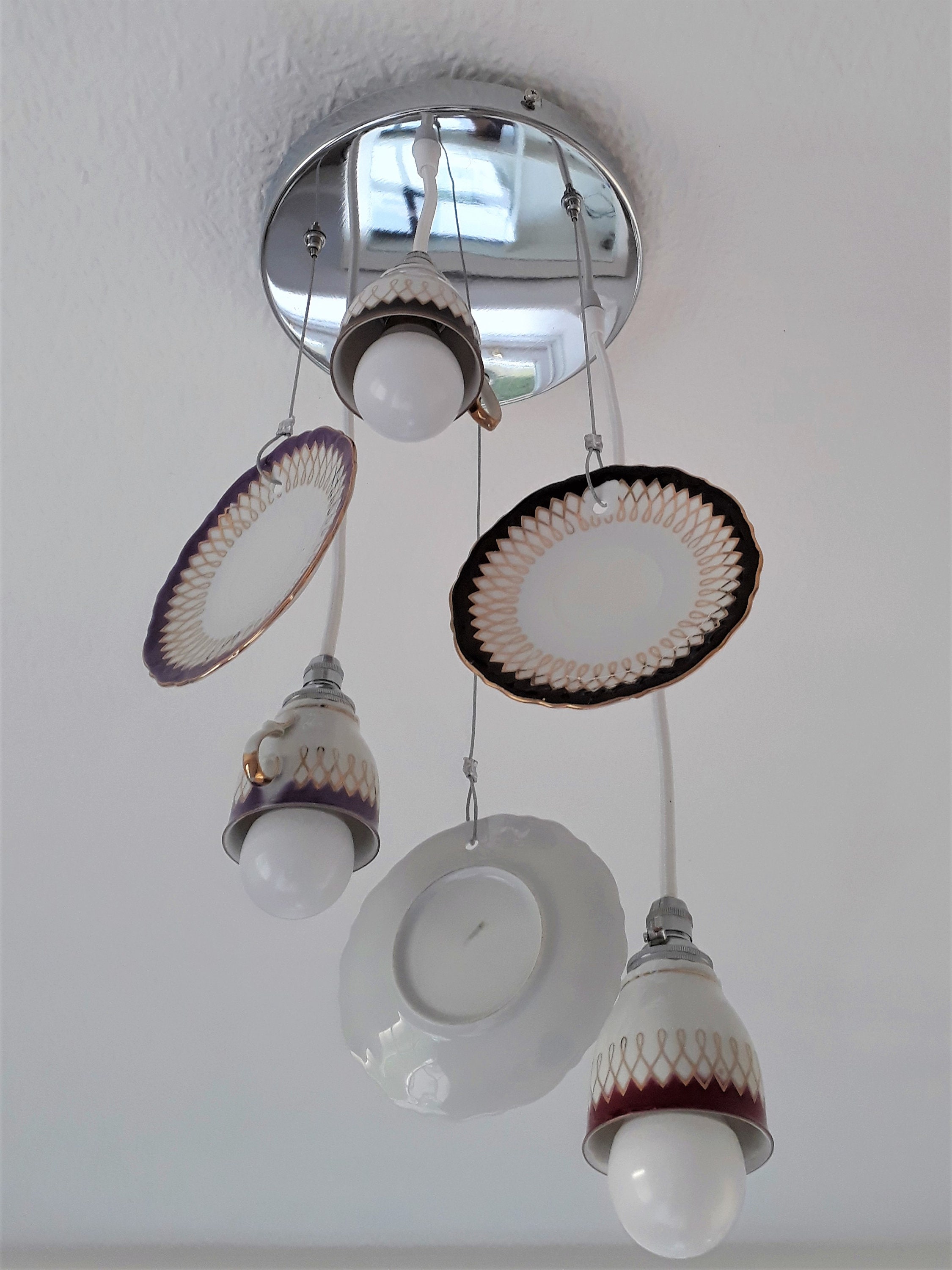 Tea Cup & Saucer Chandelier multi pendant lighting sculpture Etsy