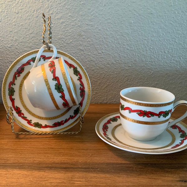 Mitterteich Bavaria Demitasse Christmas Cup and Saucer with Holly design made in Germany