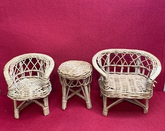 Vintage Wicker 3 Piece Doll House Furniture
