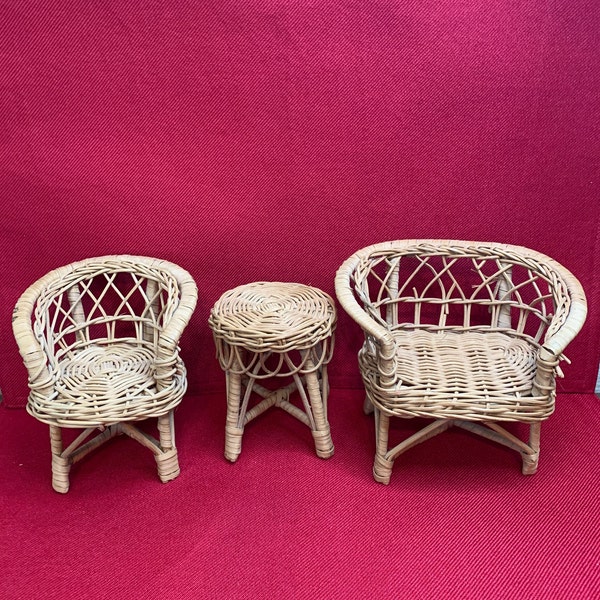 Vintage Wicker 3 Piece Doll House Furniture