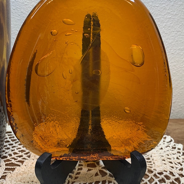 Vintage Blenko Amber Free Form Pipe Cigar Ashtray