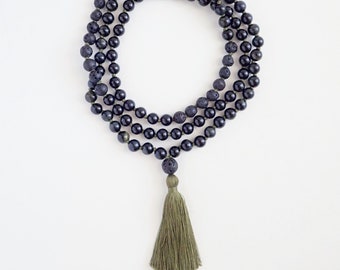 protection mala | mala beads, japa meditation, japa mala, 108, blue tiger's eye, lava stone, black tourmaline, luck, grounding, balance