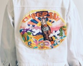 One Kind Handmade Embroidery Denim Jacket WHITE PEPSI HIPPIE