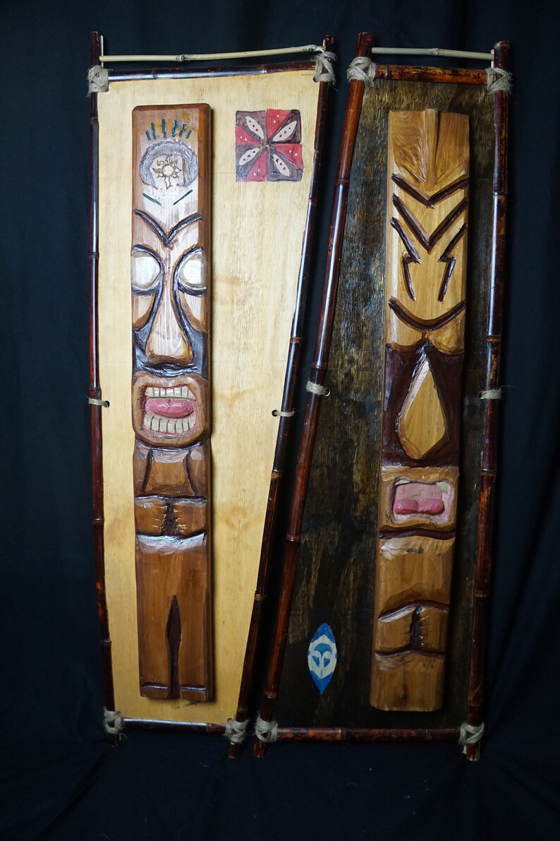 Wall Hanging Tikis pair Etsy