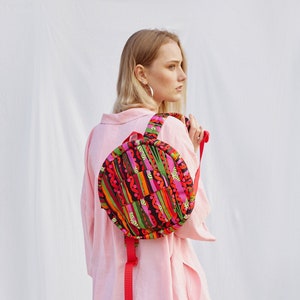 Tiny Circle Backpack: Fun Bamboo Pattern, Cotton Mini Purse