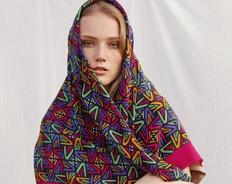 Large Silk Square Scarf: Anni Teriani Designer Pattern, Head Wrap