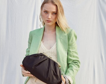 Schwarze Clutch mit Rahmen: Retro Kiss Lock Crossbody Bag
