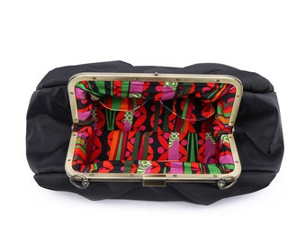 Schwarze Clutch mit Rahmen: Retro Kiss Lock Crossbody Bag