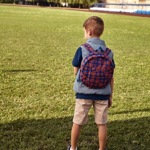 Handmade designer kids cotton canvas backpack MW. Stylish colorfull bag for boys and girls. Gift for children.
