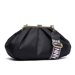 Zwarte clutch met frame, zwarte crossbody-tas, zwarte tas met sluiting, zwarte tas met gesp, retro-stijl portemonnee, Kiss Lock-tas, zwarte schoudertas