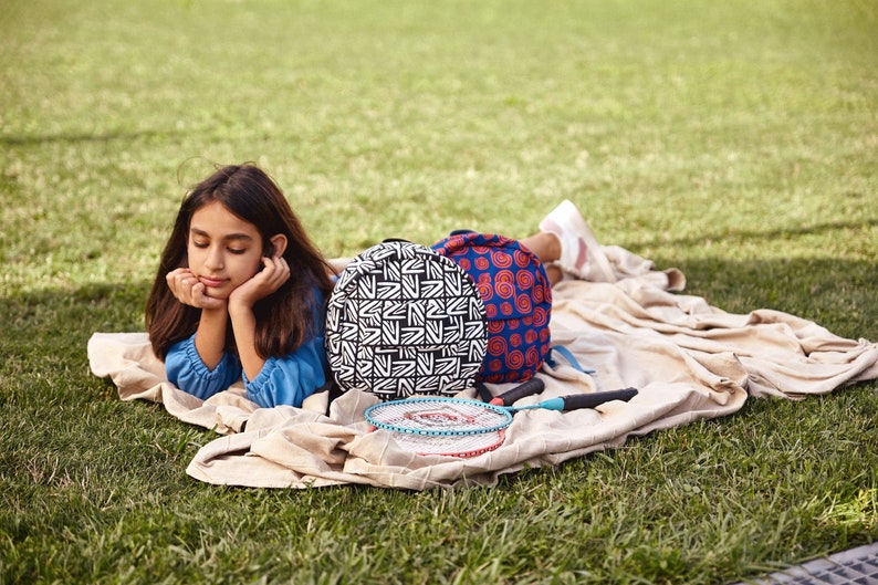 Cotton Children Backpack, Kids Rucksack, Unique colorful pattern WB, Backpack for travel & picnic, Designer Kids Bag, Gift for Child image 1