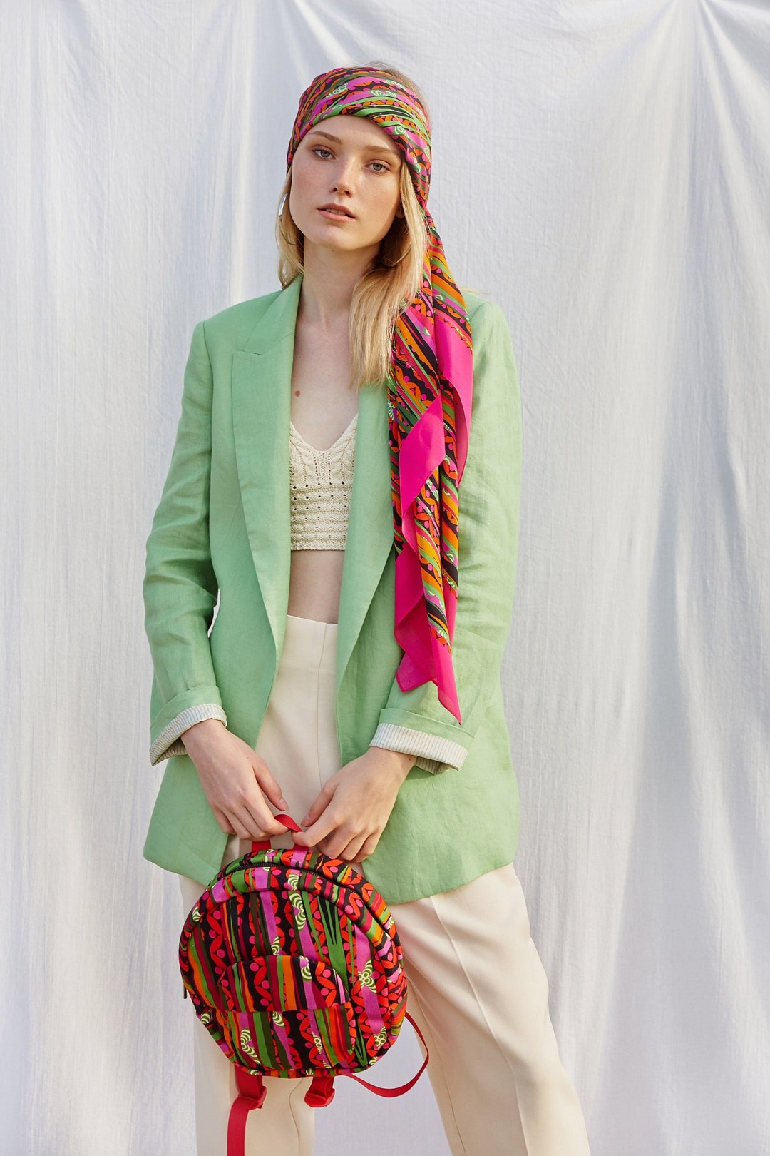 Silk Scarf, Fashion Scarf, Beach Scarf, Colorful Patterned Scarf, Pink Scarf, Hair Scarf, Turban