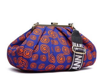 Exclusive fabric clutch MW, Small clutch, Cotton handbag with unique pattern, Frame clutch, Retro style, Anni Teriani Bag, Pink Handbag