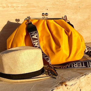 Handmade Yellow Kiss Lock Clutch, Sunny Crossbody Bag
