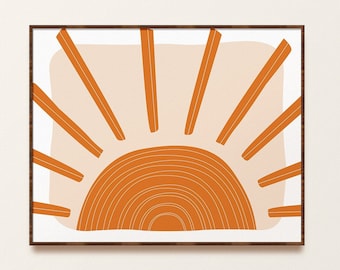 Printable Sun Nursery Decor, Sunshine Wall Art, Horizontal Sun Print, Boho Baby Nursery, Classroom Fall Decor, Orange Pink Sunset Poster