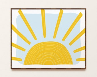 Sunrise Wall Decor, Horizontal Sun Print, Printable Children Wall Art, Gender Neutral Nursery Decor, Beach Kids Room Decor, Classroom Poster