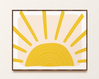 Sun Nursery Decor, Printable Nursery Wall Art, Horizontal Sunset Print, Sun Poster For Kids Room, Beach Nursery Prints, Sunset Landscape Art