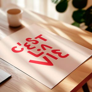 C&#39;est la Vie Wall Art, Printable French Quote, Red and Pink Print, French Saying, Downloadable Quote, Typography Inspirational Poster