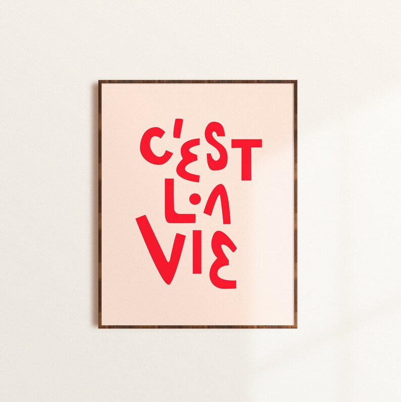 C'est La Vie Wall Art French Quote Printable Red and Etsy