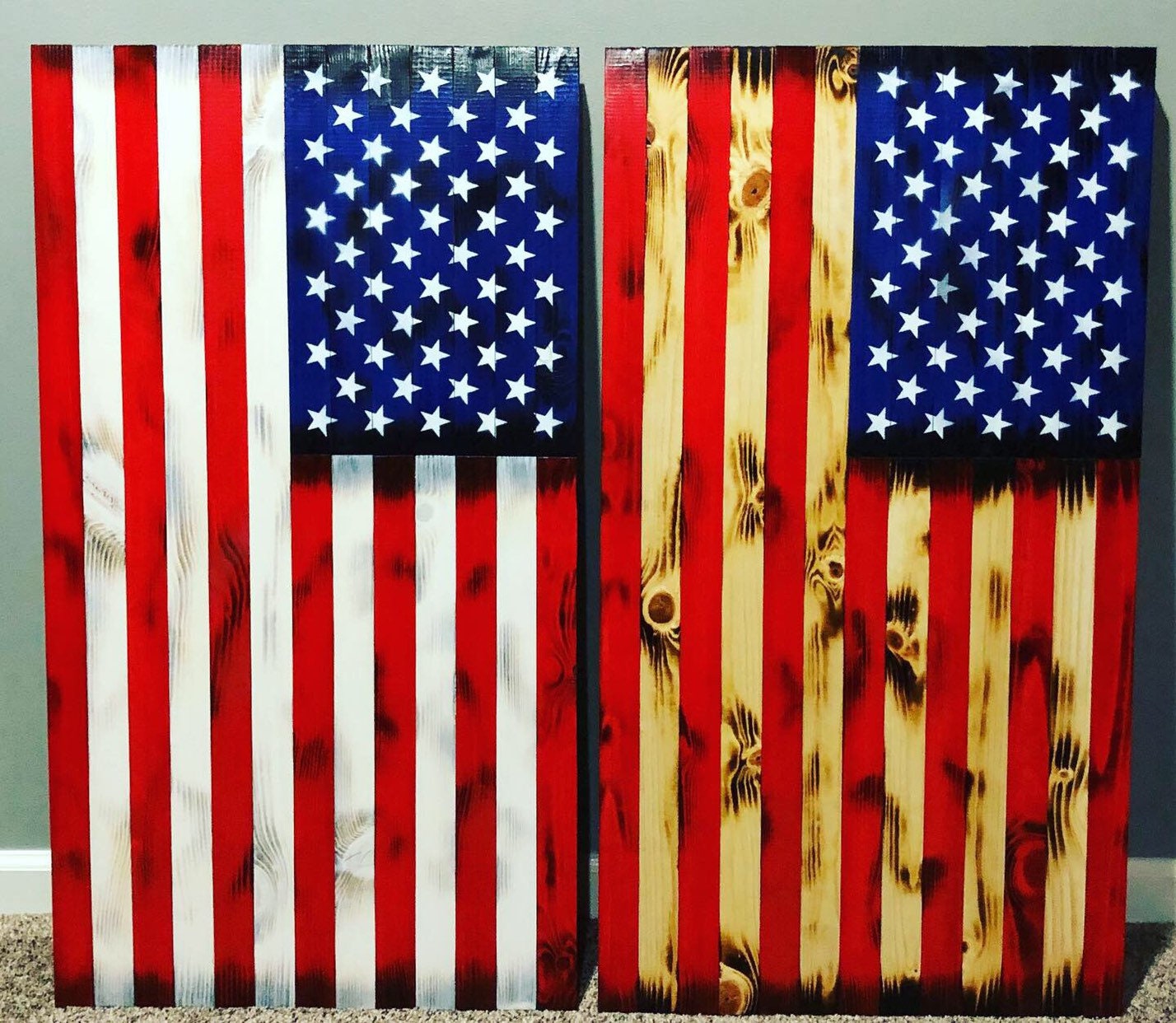 Bandera americana rústica de madera con rayas rojas y | Etsy