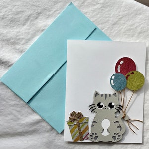 Tabby Cat Balloon Birthday Card