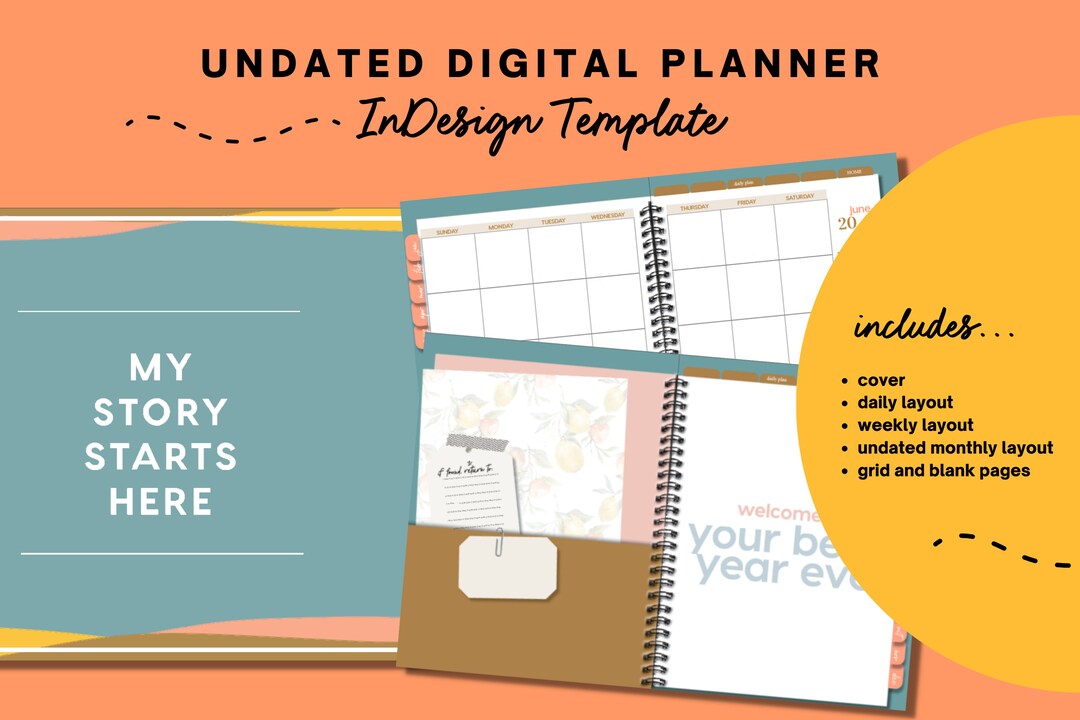 Digital Planner Template for Indesign Blue DIY Digital Etsy