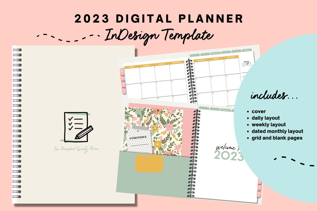 2023 Indesign Digital Planner Template, DIY Digital Planner Blue